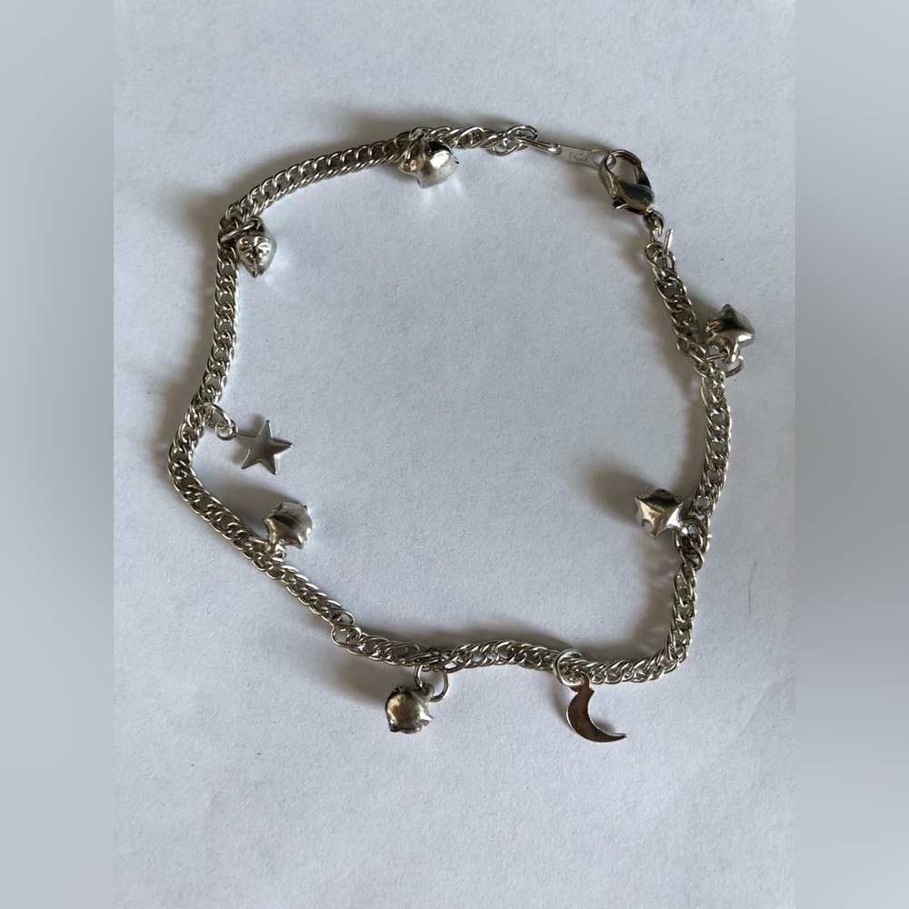 Silver Star & Moon Charm Anklet